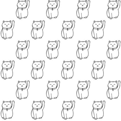 Drawing Of A Chinese Cat Statue Illustrations Royalty Free Vector