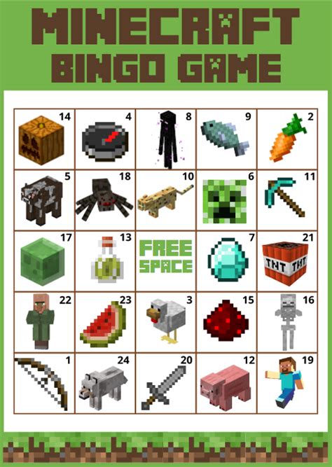 Free Printable Minecraft Bingo Cards
