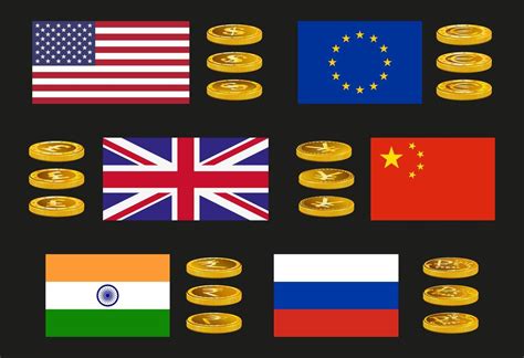 Set Of Vector Icons Of Major World Currencies With Country Flags In