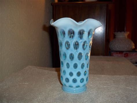 Fenton Blue Opalescent Coin Dot Vase