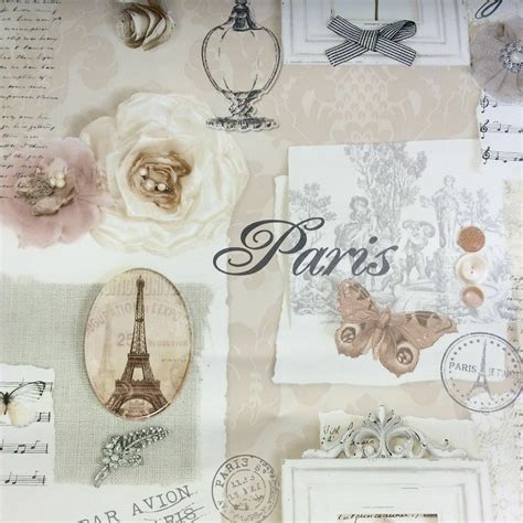Arthouse Vip Wallpaper Felicity Natural 665400 Paris Flowers Script