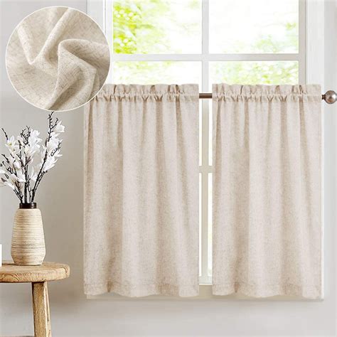 Jinchan Tier Curtains Linen Textured Small Cafe Curtain Long Curtains