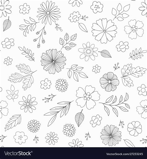 Hand Drawn Floral Pattern With Flowers Royalty Free Vector