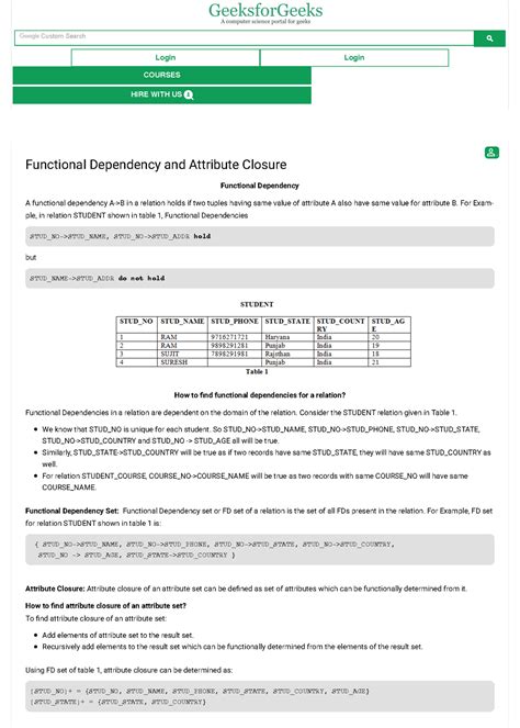 Functional Dependency And Attribute Closure Geeksfor Geeks