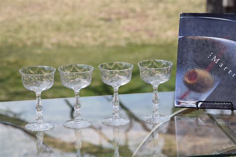 Vintage Fostoria Loop Optic Crystal Champagne Coupe Glasses Set Of 4