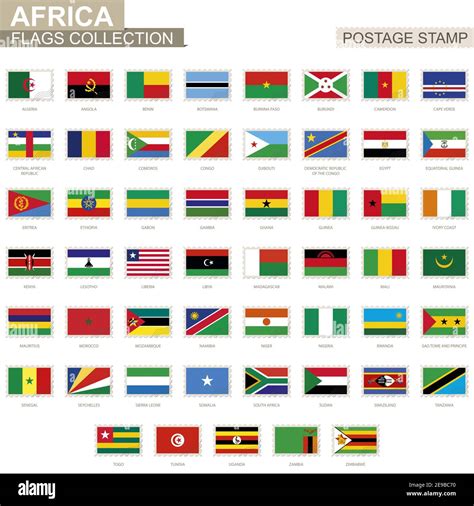 Postage Stamp With Africa Flags Set Of 53 African Flag Vector