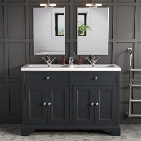 Choose from wall hung and floorstanding designs, and from vanity units with drawers to those with doors. Double Basin Vanity Unit Traditional Charcoal Grey 1200mm ...