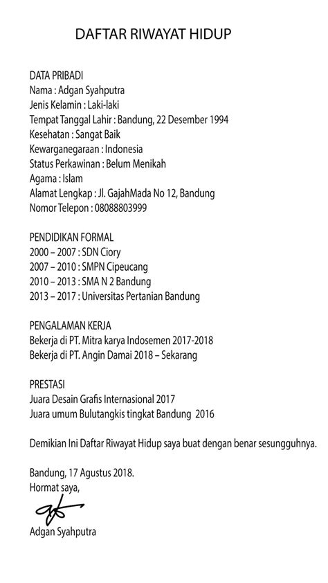 Contoh Daftar Riwayat Hidup 2019 - Mutakhir