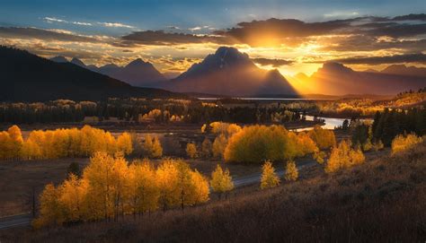 Nature Photography Landscape Sunset Mountains Sun Rays Forest