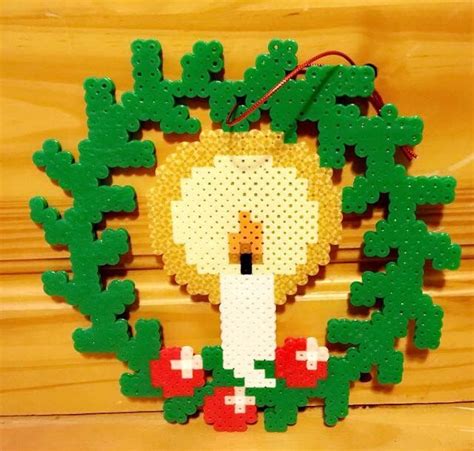 Perler Bead Wreath With Candle Holiday Christmas Window Or Door