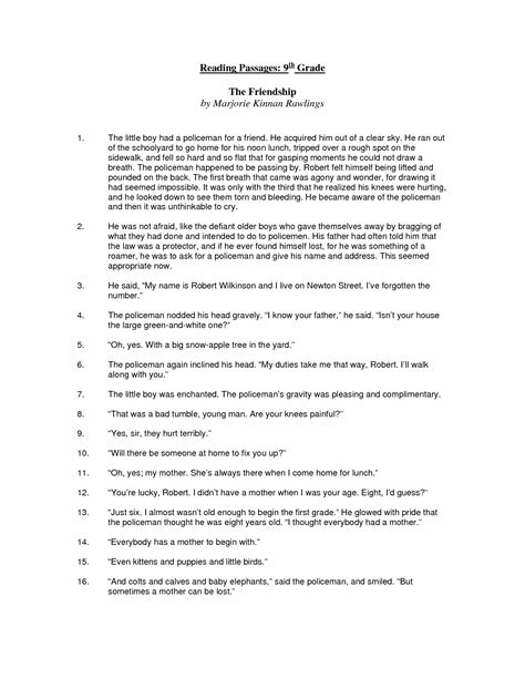 The reading comprehension passages below include 9th and 10th grade appropriate reading passages and related questions. 9th Grade Worksheet Category Page 1 - worksheeto.com