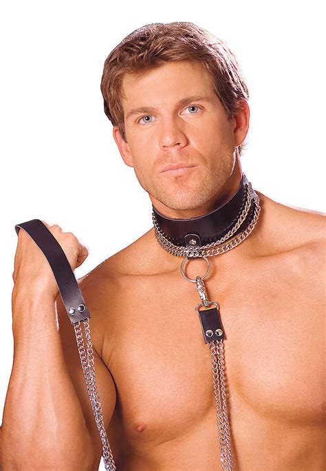 Leather Choker With Chain And Leash Fantasiawear