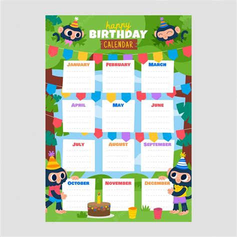 Premium Vector Flat Birthday Calendar Template Template