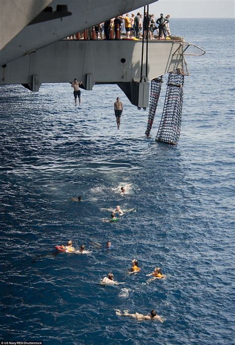 Pencil Jump Sailors Leap Into The Arabian Sea From An Aircraft