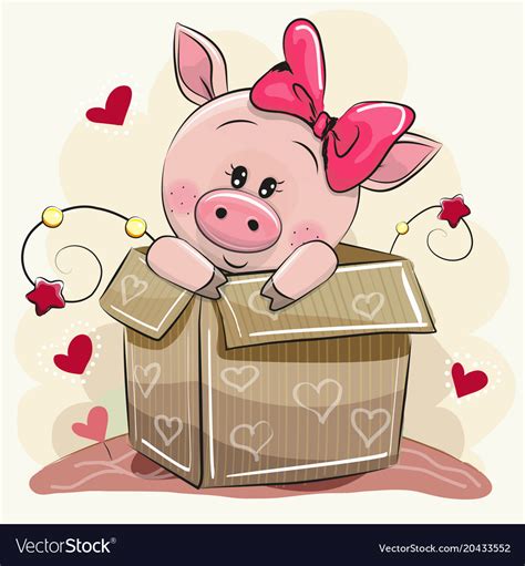 Cute Cartoon Piggy Girl And A Box Royalty Free Vector Image