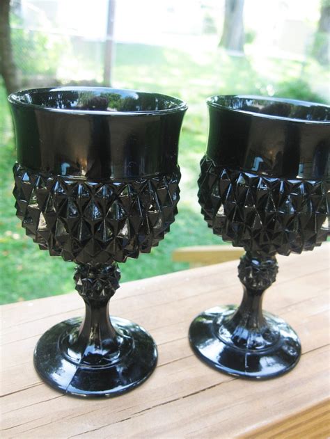 Vintage Black Glass Wine Goblets
