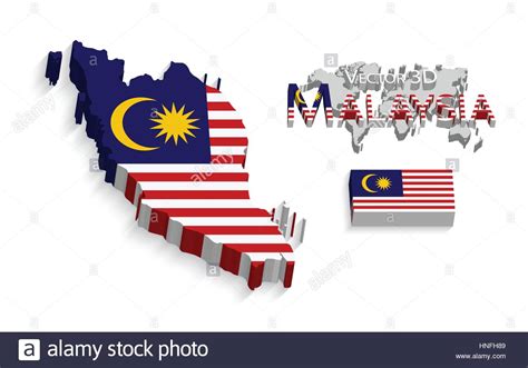Malaysia flag map three dimensional render isolated on white. Malaysia 3D ( Federation of Malaysia )( flag and map Stock ...