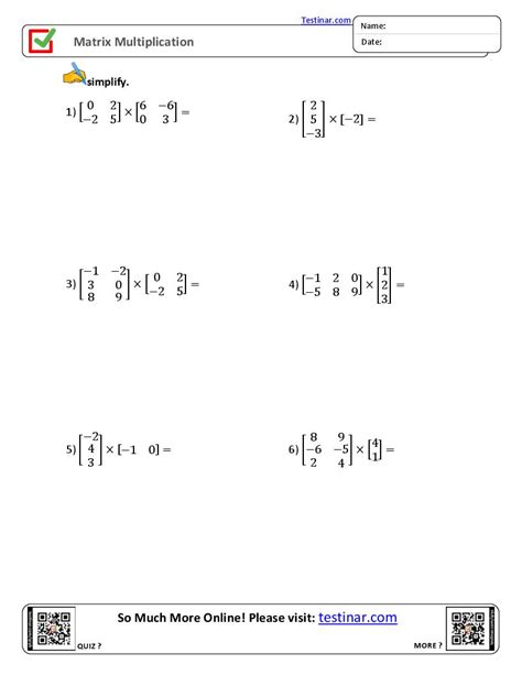 Matrix Multiplication Worksheets