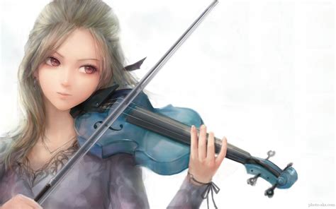دختر انیمه زیبا در حال ویولن زدن Violin Anime Girl Music