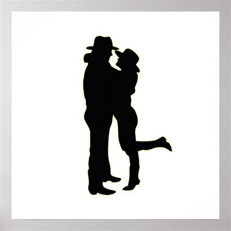 Cowboy And Cowgirl In Love Silhouette Poster