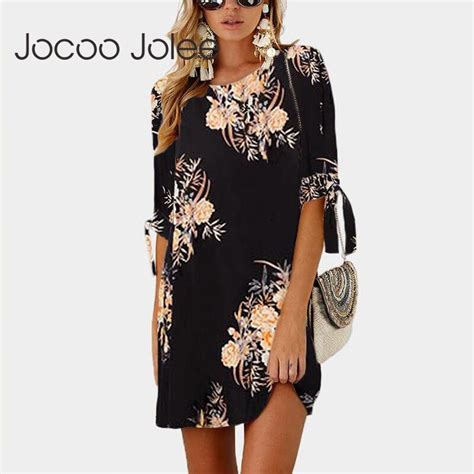 2019 Women Summer Dress Boho Style Floral Print Chiffon Beach Dress Tunic Sundress Loose Mini