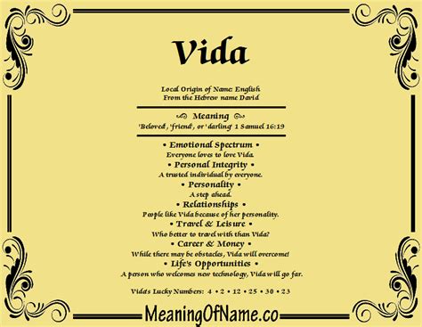Vida Meaning Of Name