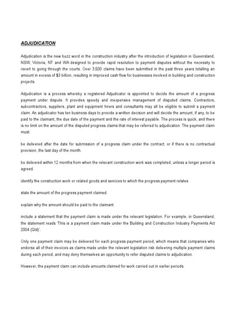 An Overview Of The Adjudication Process For Resolving Payment Disputes