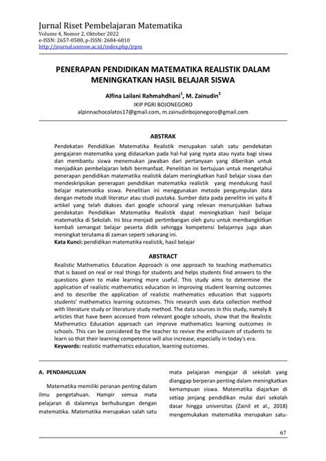 PDF PENERAPAN PENDIDIKAN MATEMATIKA REALISTIK DALAM MENINGKATKAN