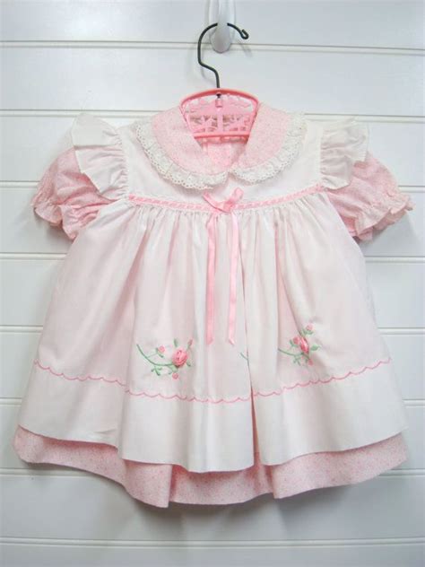 Vintage Baby Clothes Baby Girl Dress Pink And White With Pink Satin