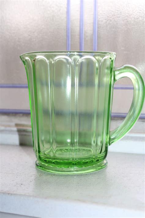 Vintage Green Depression Glass Column Optic Water Pitcher Hazel Atlas