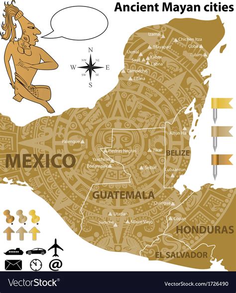 Map Mayan Cities In Vintage Style Royalty Free Vector Image