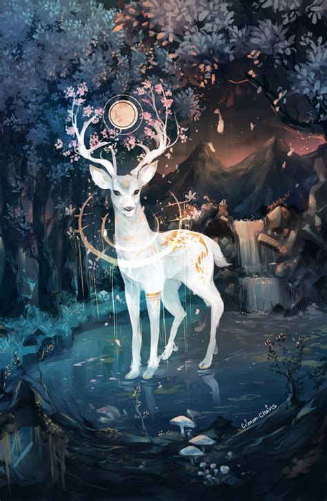 Deer God Postcard Etsy Art Créatures Mythiques Illustrations