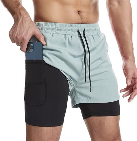 surenow mens 2 in 1 running shorts quick dry athletic shorts with liner workout shorts with zip