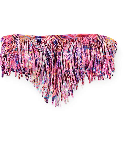 Malibu Optic Basket Tribal Fringe Bandeau Bikini Top Zumiez