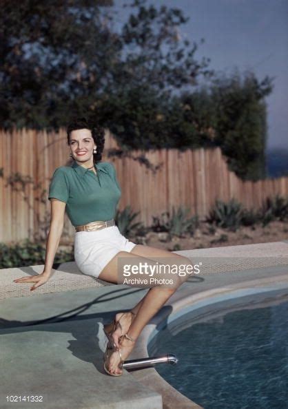 American Actress Jane Russell Sitting By A Pool Circa 1955 Jane Russell American Actress