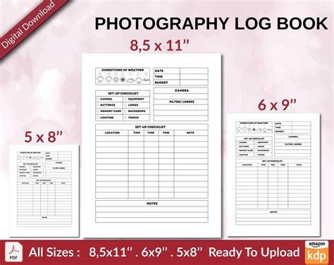 Photography Log Book 120 Pages Ready To Upload Pdf Used As Low Content