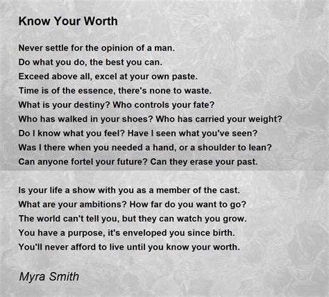Know Your Worth Know Your Worth Poem By Myra Smith