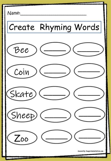 Rhyming words end with the same. First Grade Language printable worksheets: Create Rhyming ...