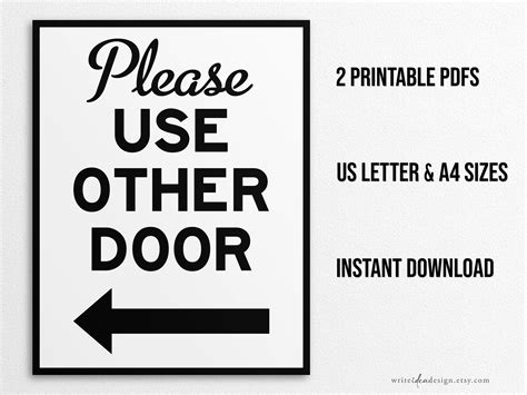 Printable Please Use Other Door Signs Left And Right Arrow Etsy Australia
