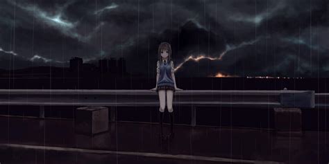14 Night Rain Anime Scenery Wallpaper