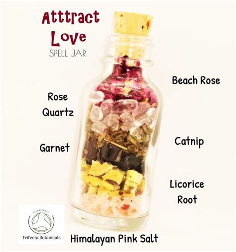 Attract Love Spell Jar Of Crystals Herbs Salt Intention Bottle