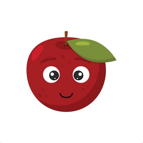 Happy Cute Red Apple For Kids In Cartoon Style Isolated On White