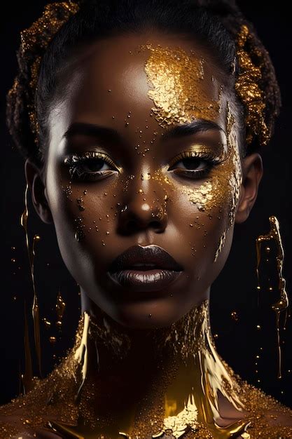premium ai image a high fashion photography photo of a african american woman bathing in gold