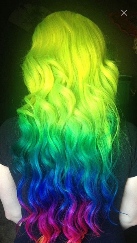 Yellow Green Blue And Purple Hair Neon Hair Hair Styles Bright Hair