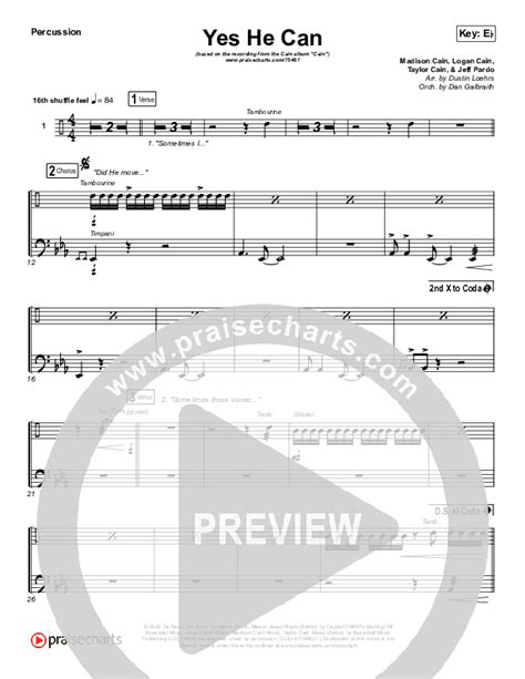 Yes He Can Percussion Sheet Music Pdf Cain Praisecharts