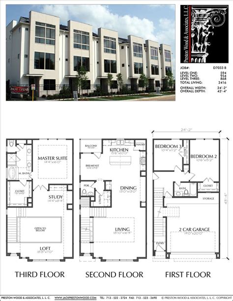 Three Story Townhouse Plan D7033 B Town House Floor Plan Condo Floor