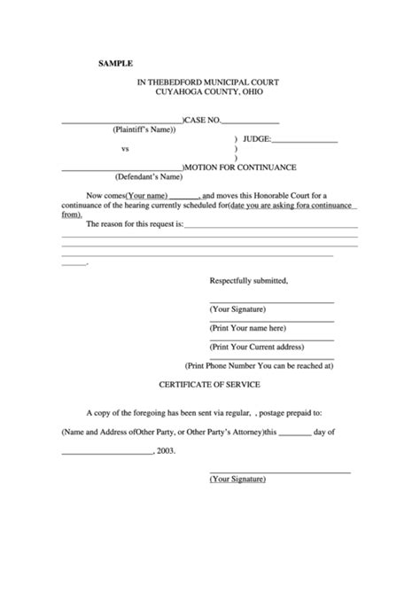 Fillable Form Motion For Continuance Printable Forms Free Online