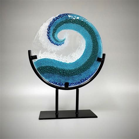 Fused Glass Art Pipeline Ocean Wave Panel With Stand Coastal Gifts In
