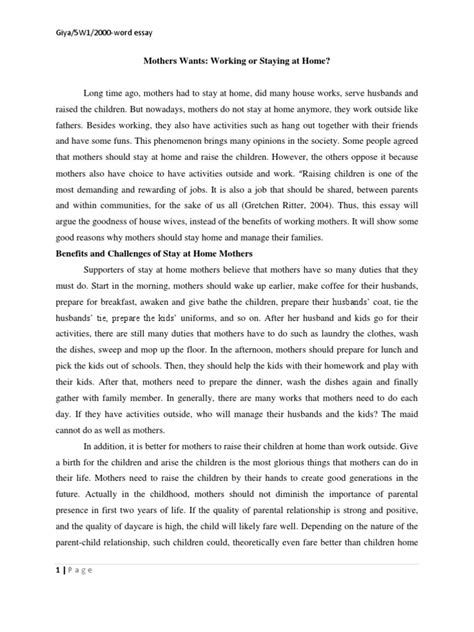 Essay on how i caught a. Mom, Working or Staying at Home (1500-Word Essay) | Day ...