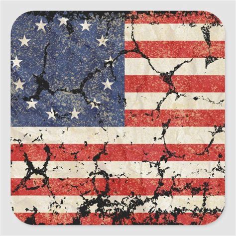 Us Flag 1776 Distressed Square Sticker 13 Colonies Flag